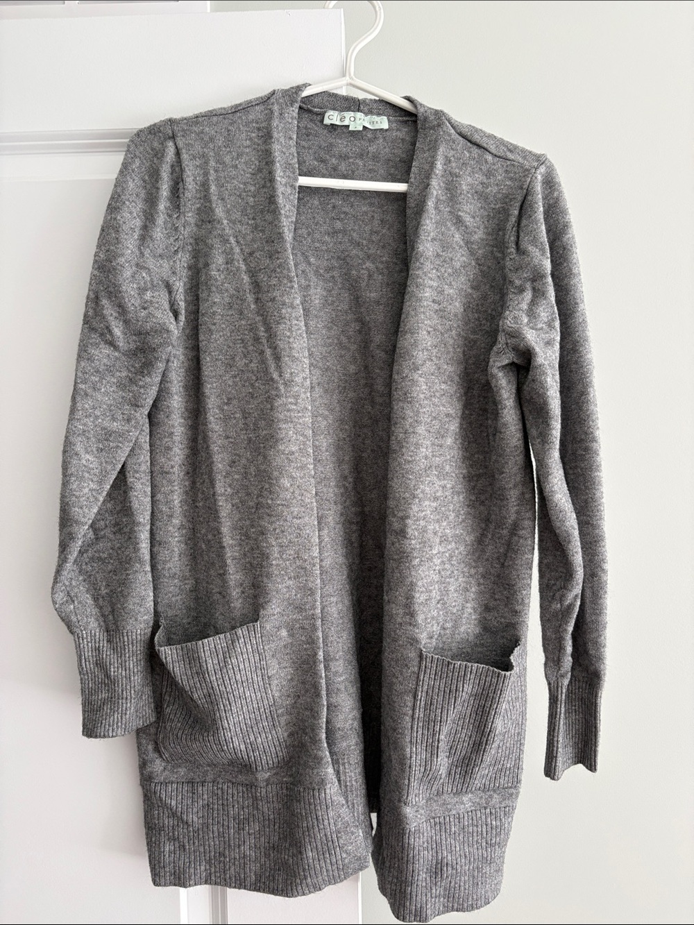 cleo Gray Open-Front Knit Cardigan with Pockets